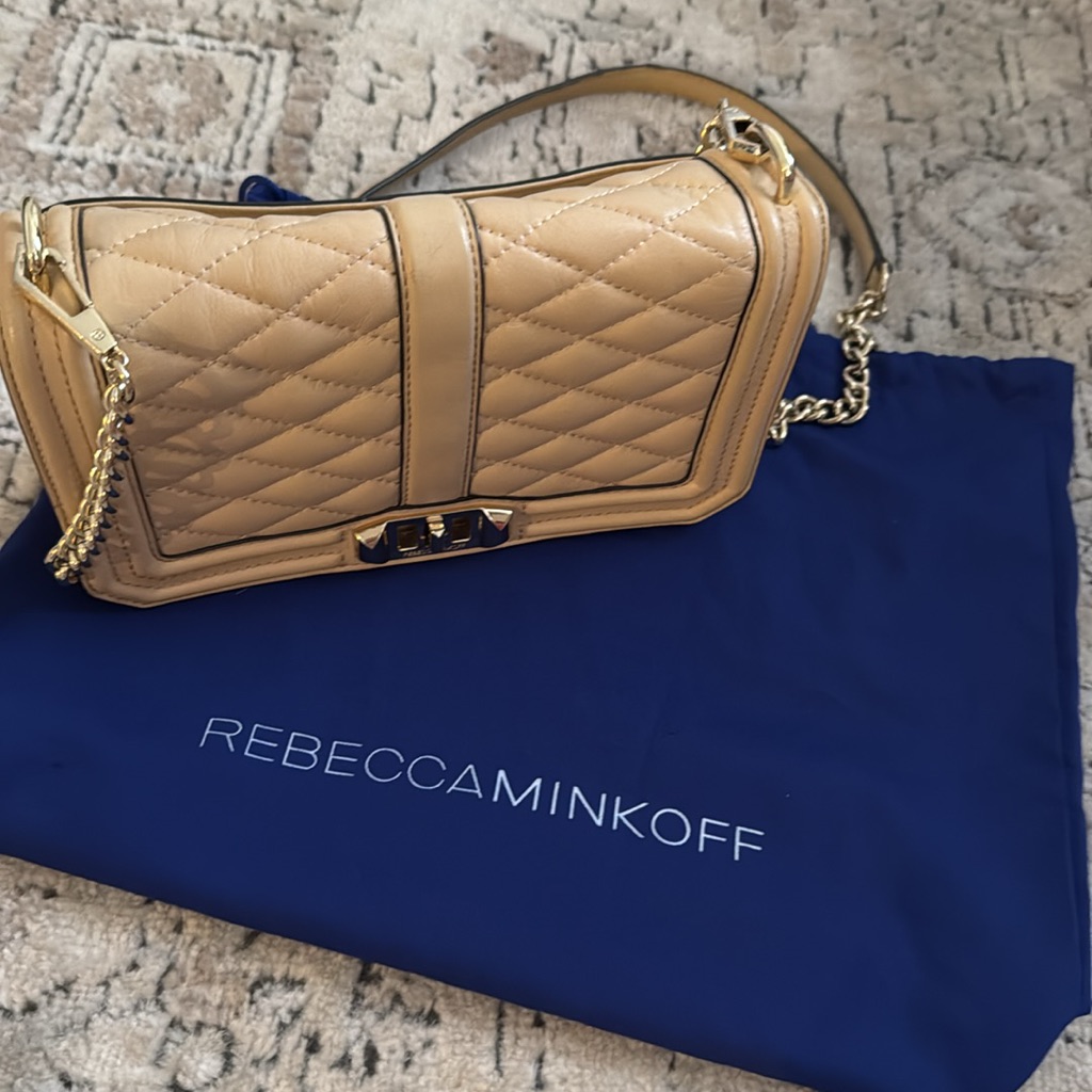 Rebecca Minkoff Love Quilted Genuine Leather Crossbody | Shoulder Bag Biscuit